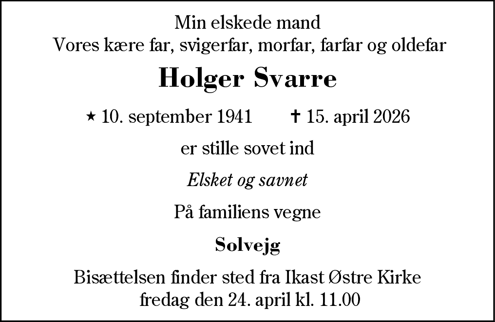 Dødsannonce for Holger Svarre