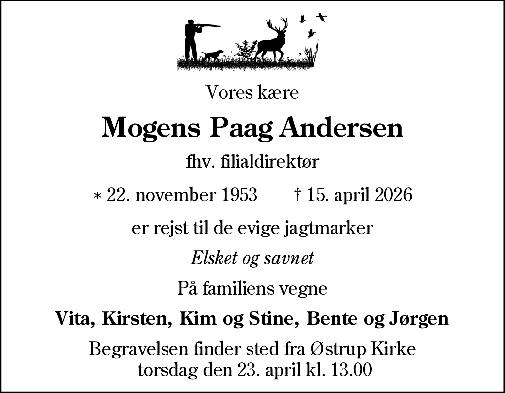 Dødsannonce for Mogens Paag Andersen