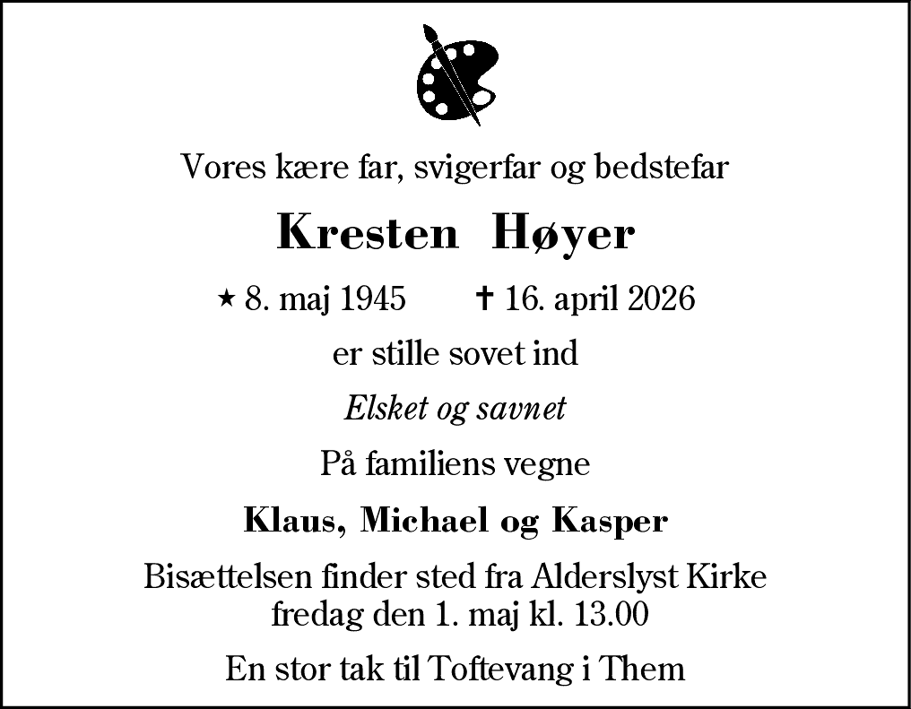 Dødsannonce for Kresten Mikkel Nesgaard Høyer