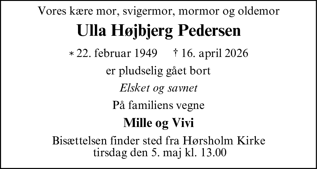 Dødsannonce for Ulla Højbjerg Pedersen