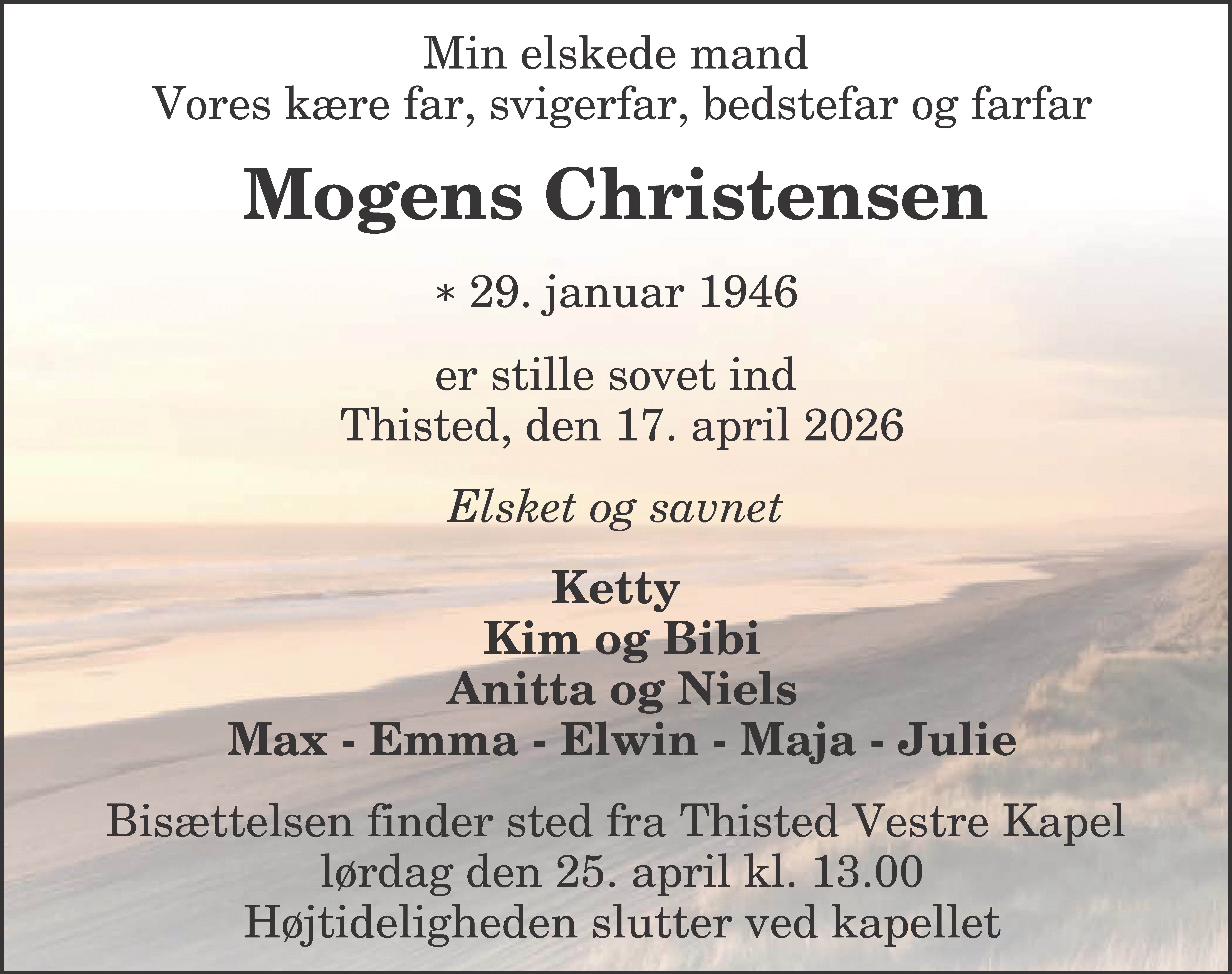 Dødsannonce for Mogens Christensen