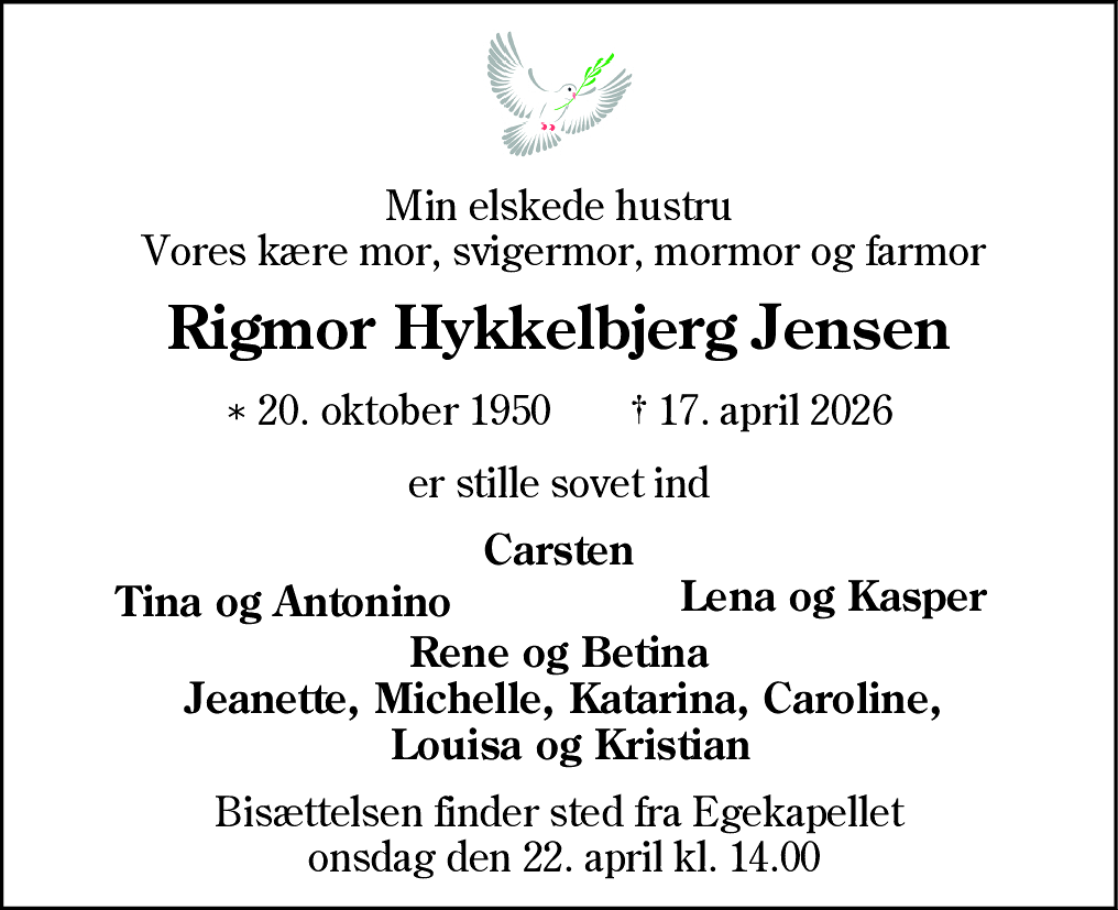 Dødsannonce for Rigmor Hykkelbjerg Jensen