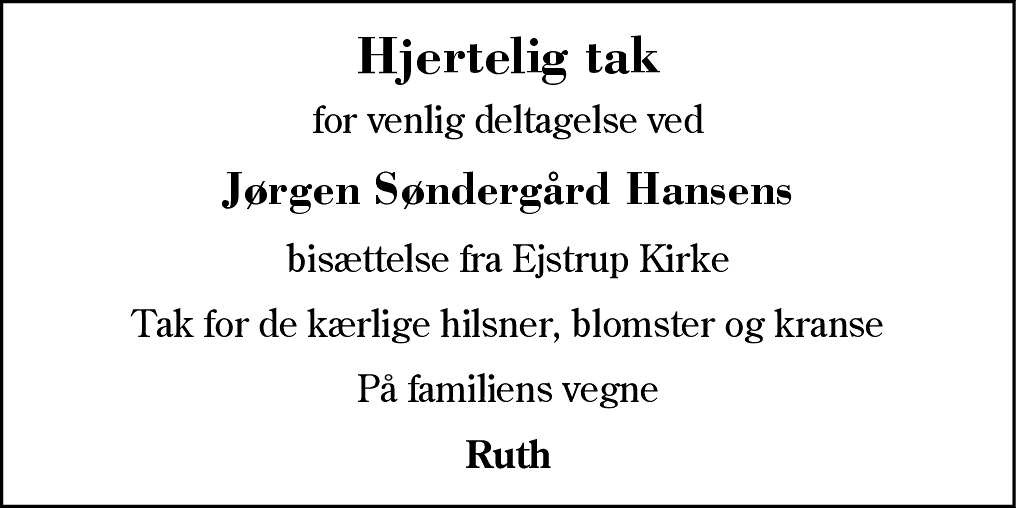Dødsannonce for Jørgen Søndergård Hansen