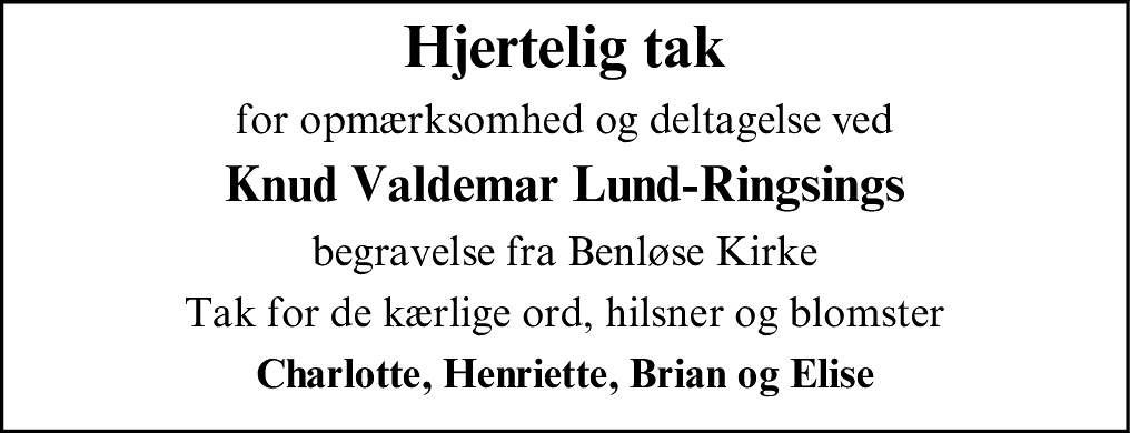 Dødsannonce for Knud Valdemar Lund-Ringsing