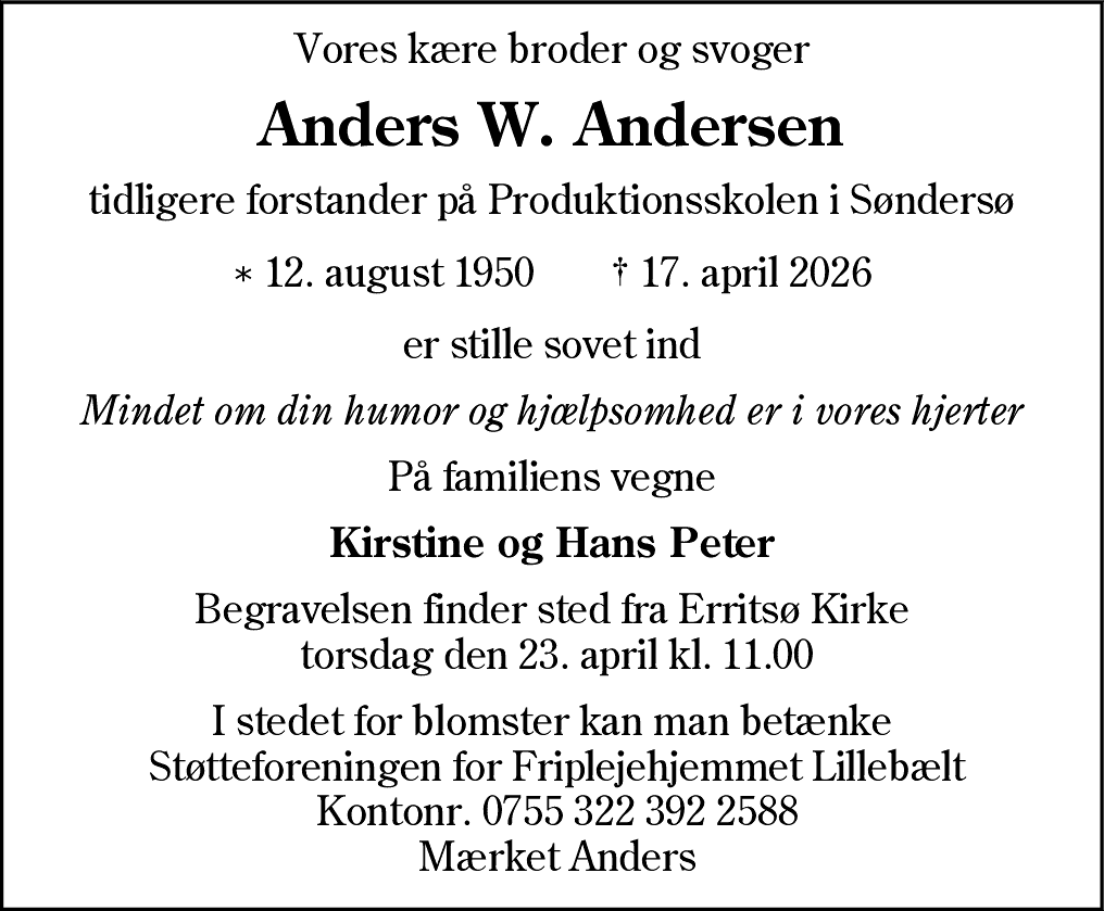 Dødsannonce for Anders William Andersen