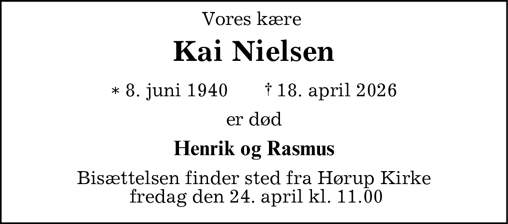 Dødsannonce for Kai Nielsen