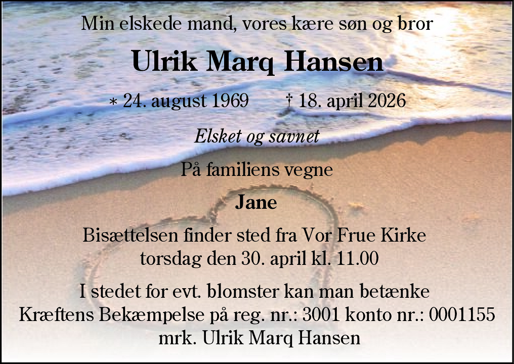 Dødsannonce for Ulrik Marq Hansen