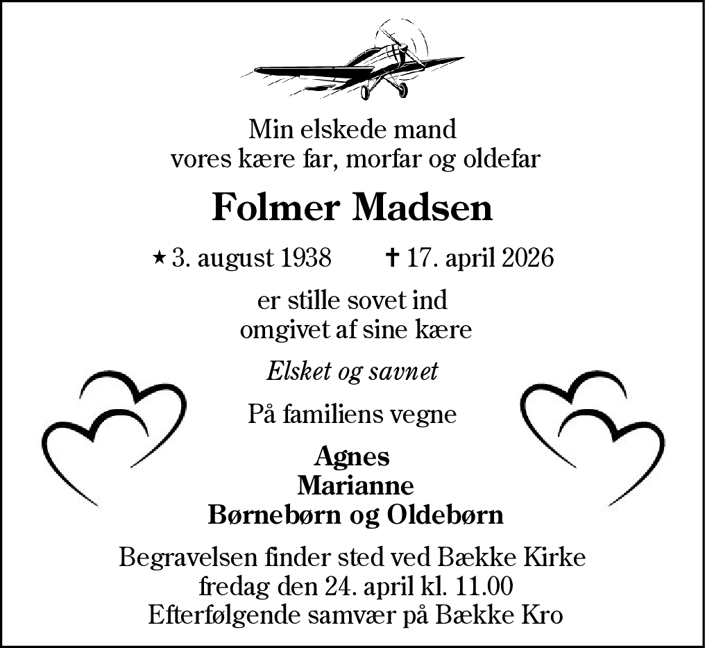 Dødsannonce for Folmer Madsen