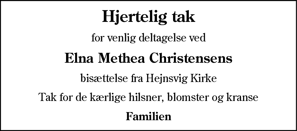 Dødsannonce for Elna Methea Christensen