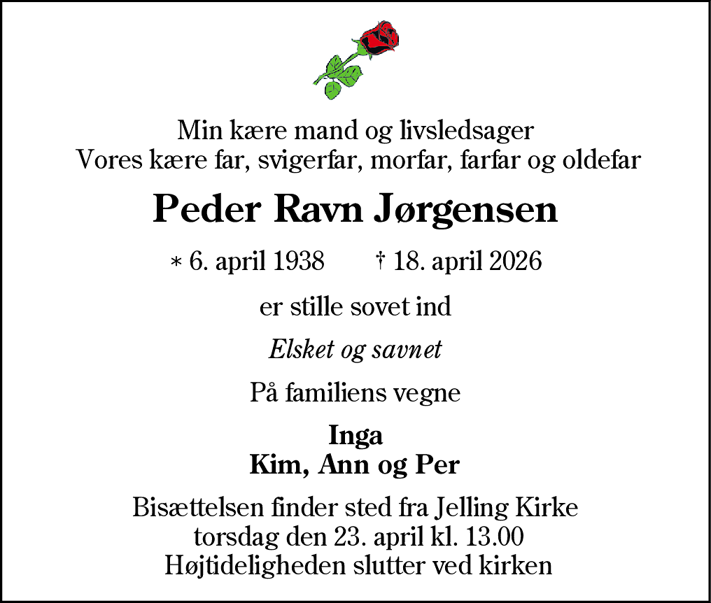 Dødsannonce for Peder Ravn Jørgensen