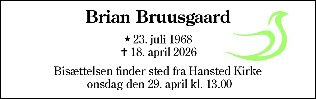 Dødsannonce for Brian Bruusgaard