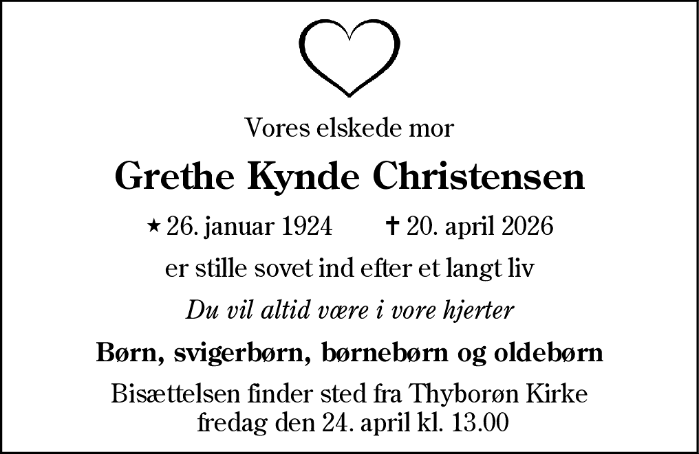 Dødsannonce for Grethe Kynde Christensen