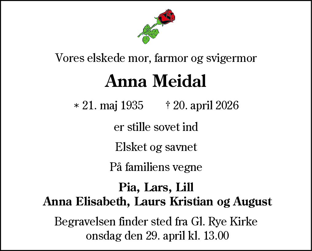Dødsannonce for Anna Meidal