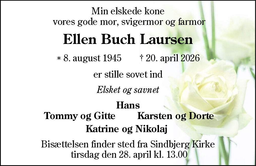 Dødsannonce for Ellen Laursen