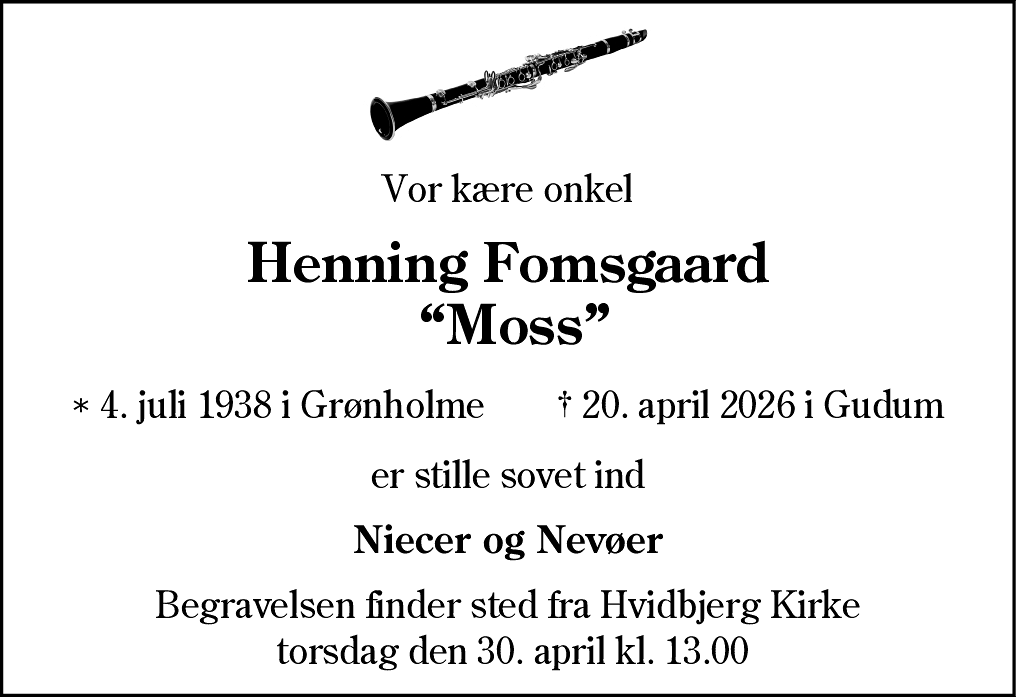 Dødsannonce for Henning Fomsgaard