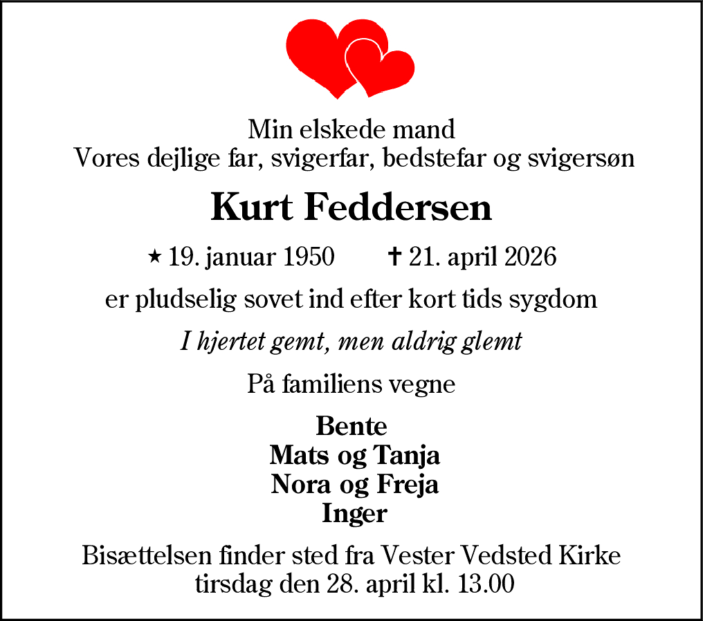 Dødsannonce for Kurt Feddersen