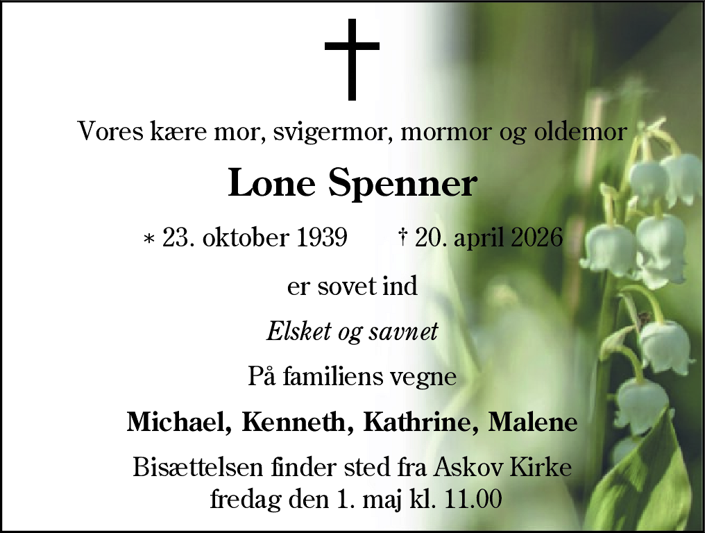Dødsannonce for Loney Kirstine Spenner