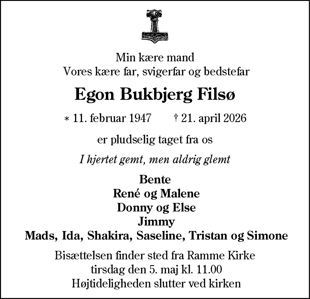 Dødsannonce for Egon Bukbjerg Filsø