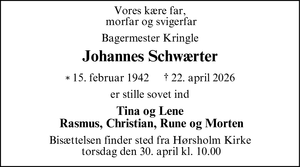 Dødsannonce for Johannes Schwærter