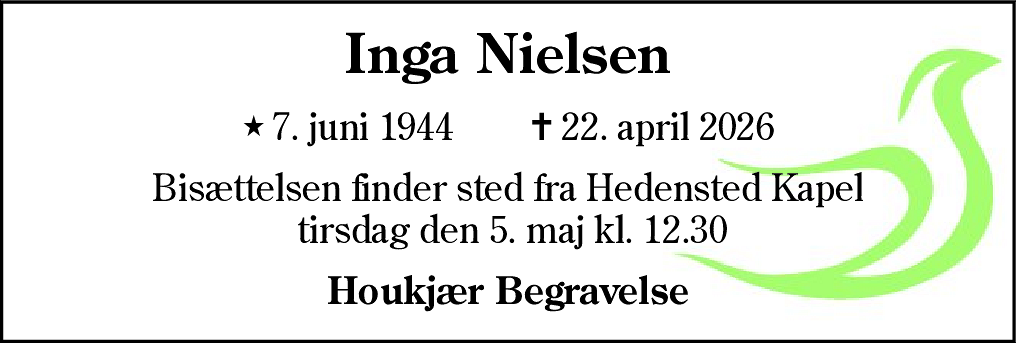 Dødsannonce for Inga Nielsen