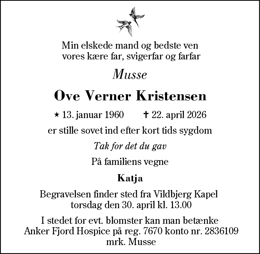 Dødsannonce for Ove Verner Kristensen