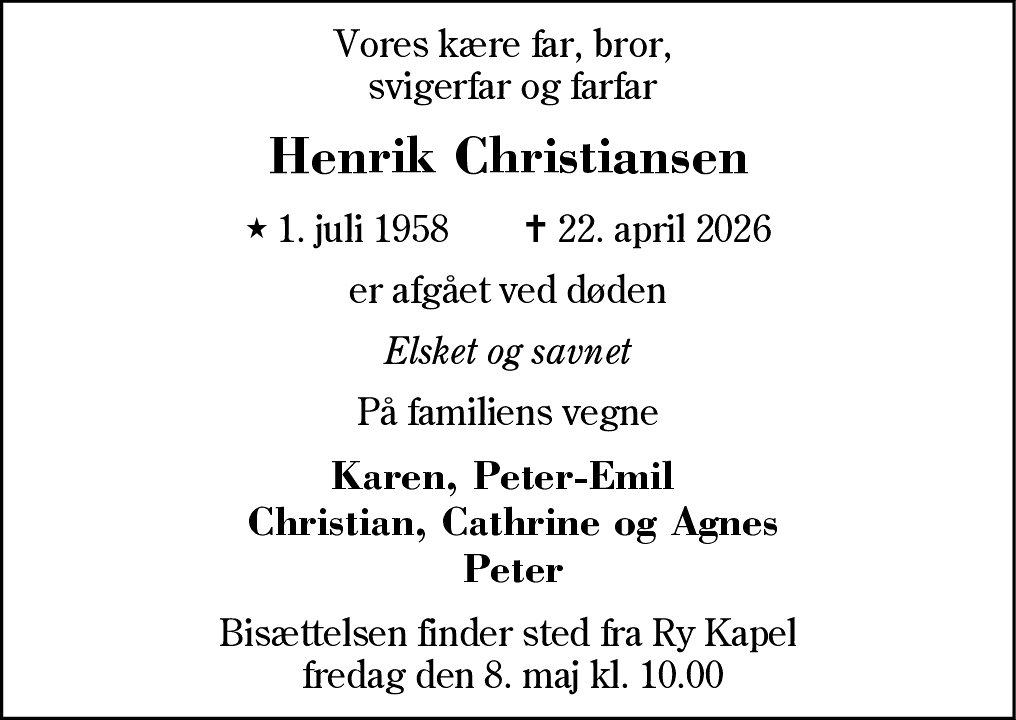 Dødsannonce for Henrik Christiansen
