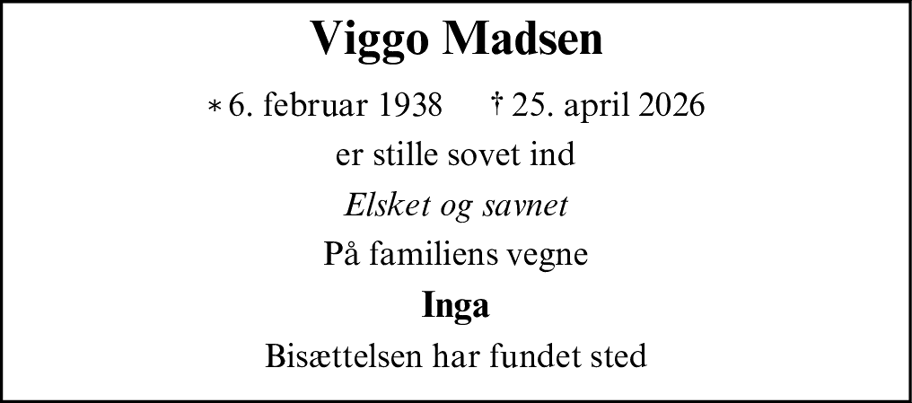 Dødsannonce for Viggo Madsen