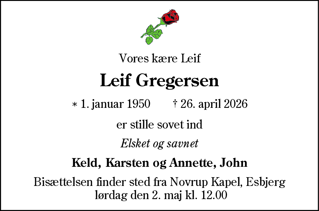 Dødsannonce for Leif Gregersen