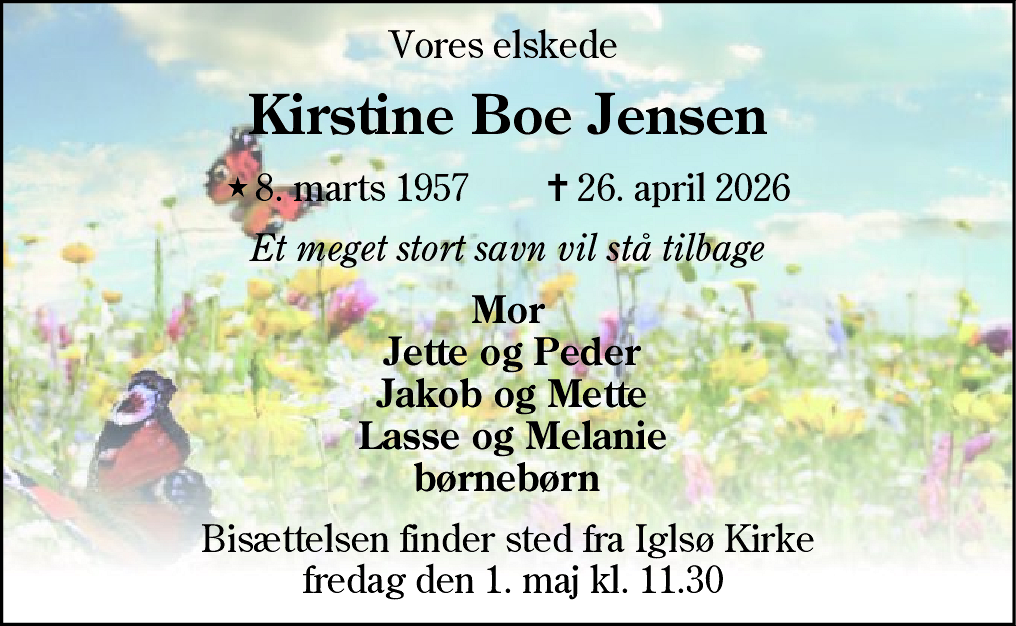 Dødsannonce for Marie Kirstine Goul Jensen