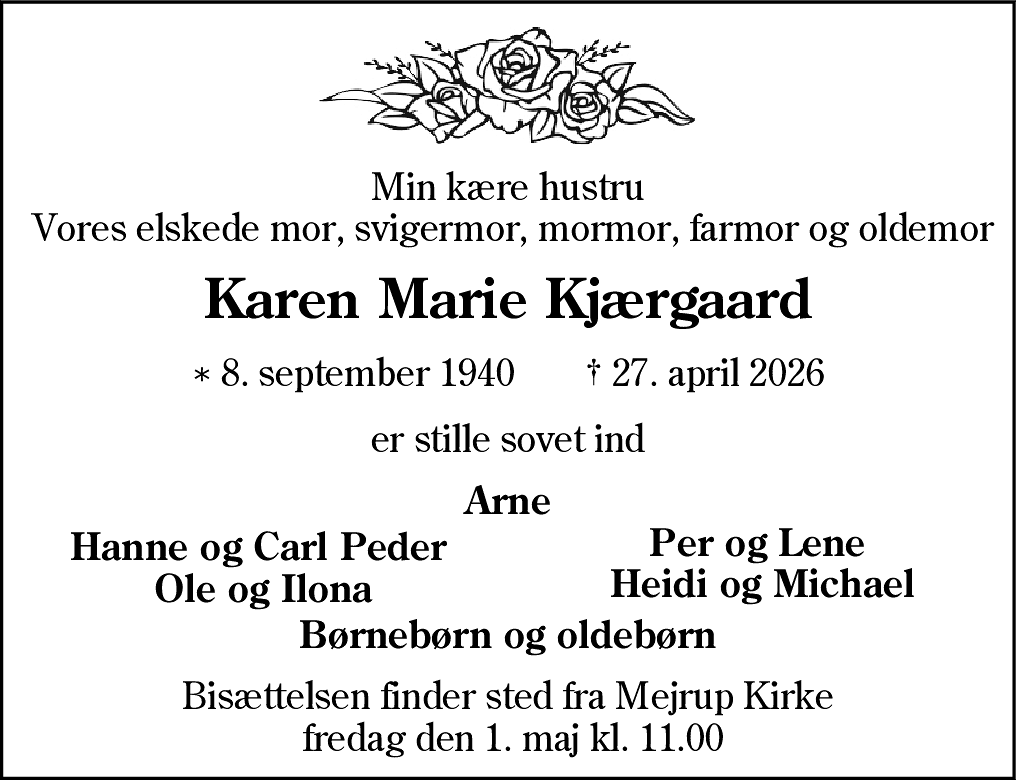 Dødsannonce for Karen Marie Jepsen