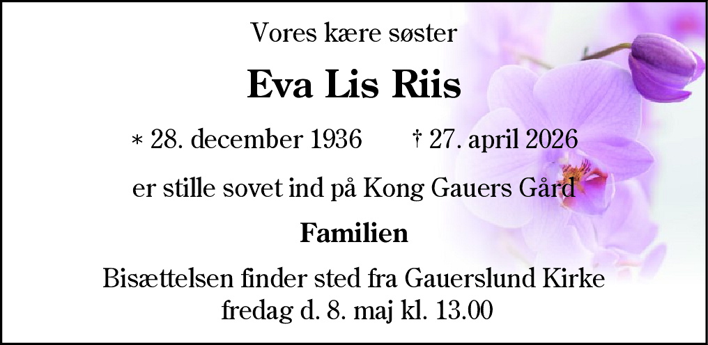 Dødsannonce for Eva Lis Riis