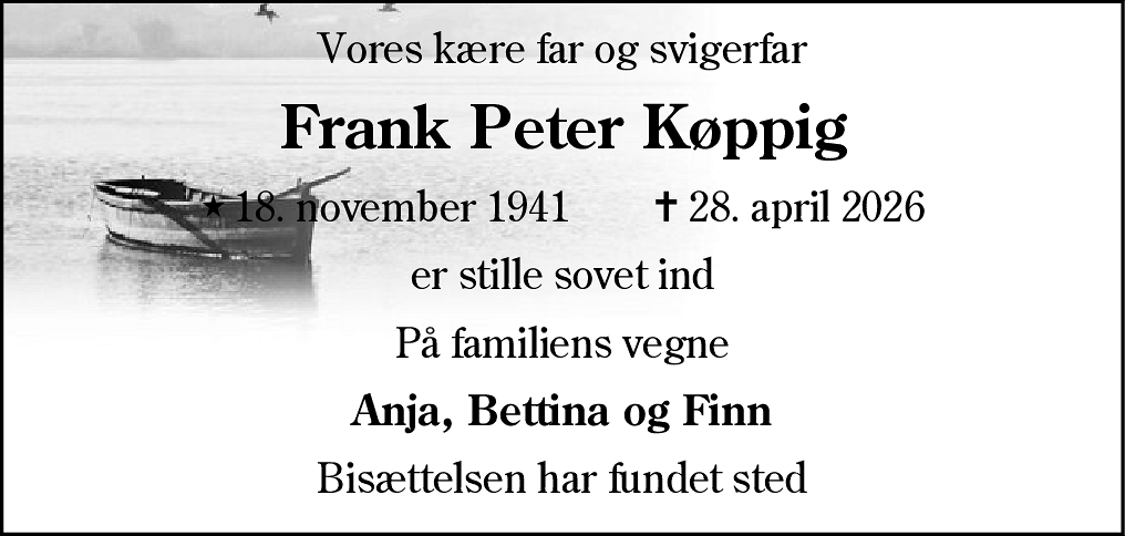 Dødsannonce for Frank Peter Køppig