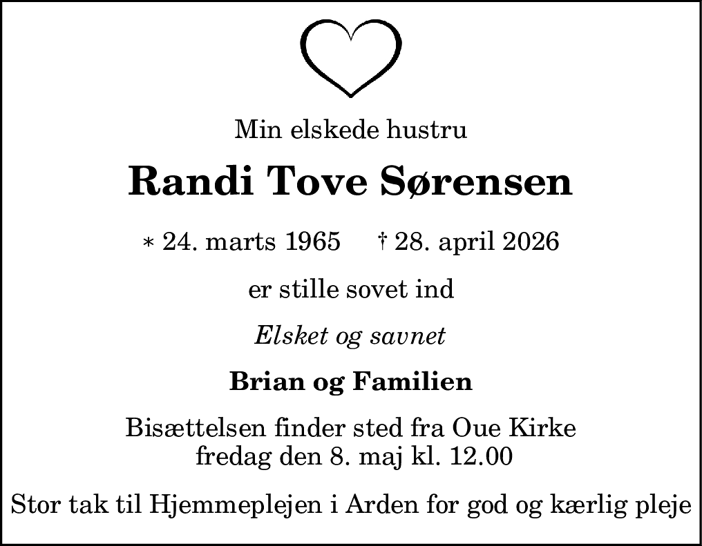 Dødsannonce for Randi Tove Sørensen