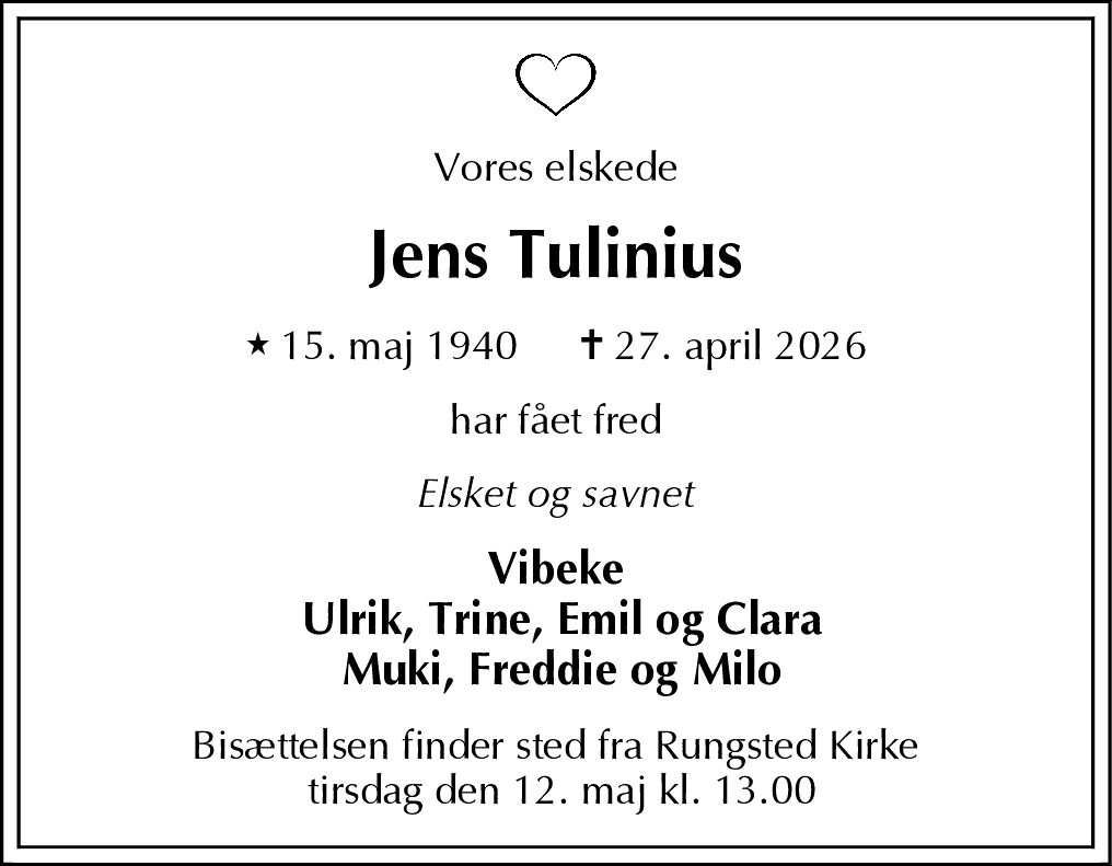 Dødsannonce for Jens Tulinius