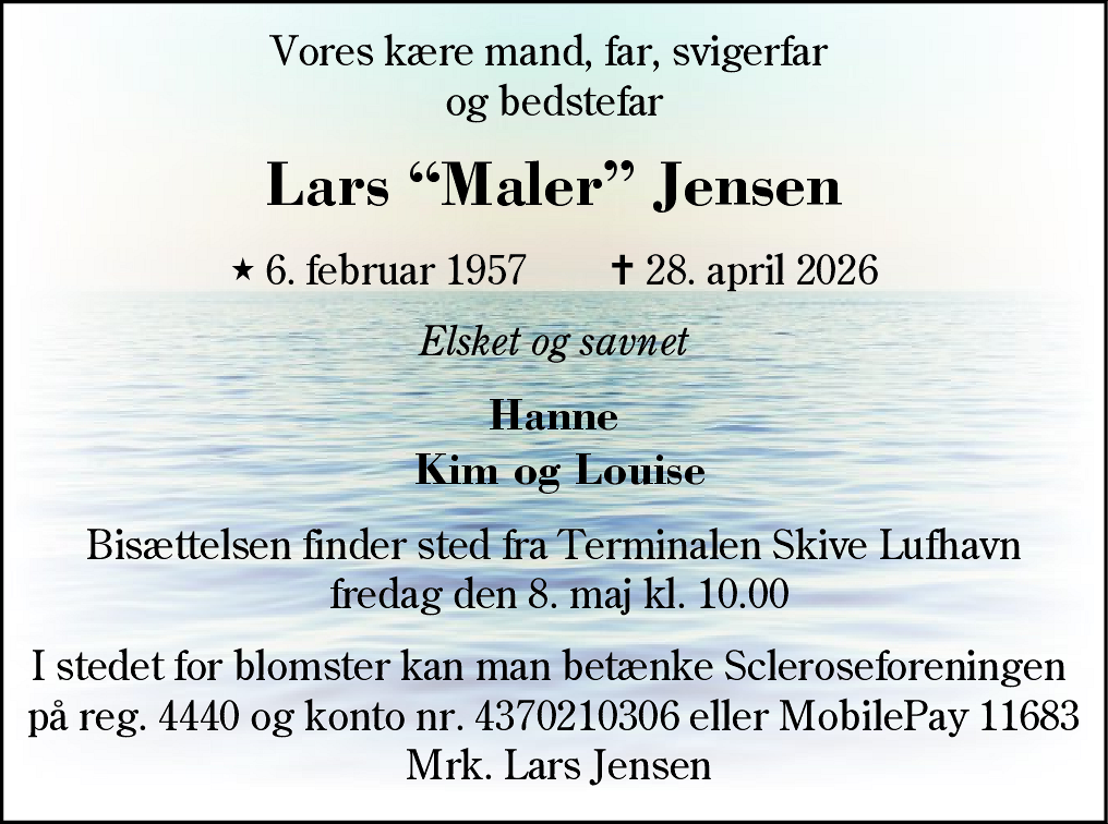 Dødsannonce for Lars Jensen