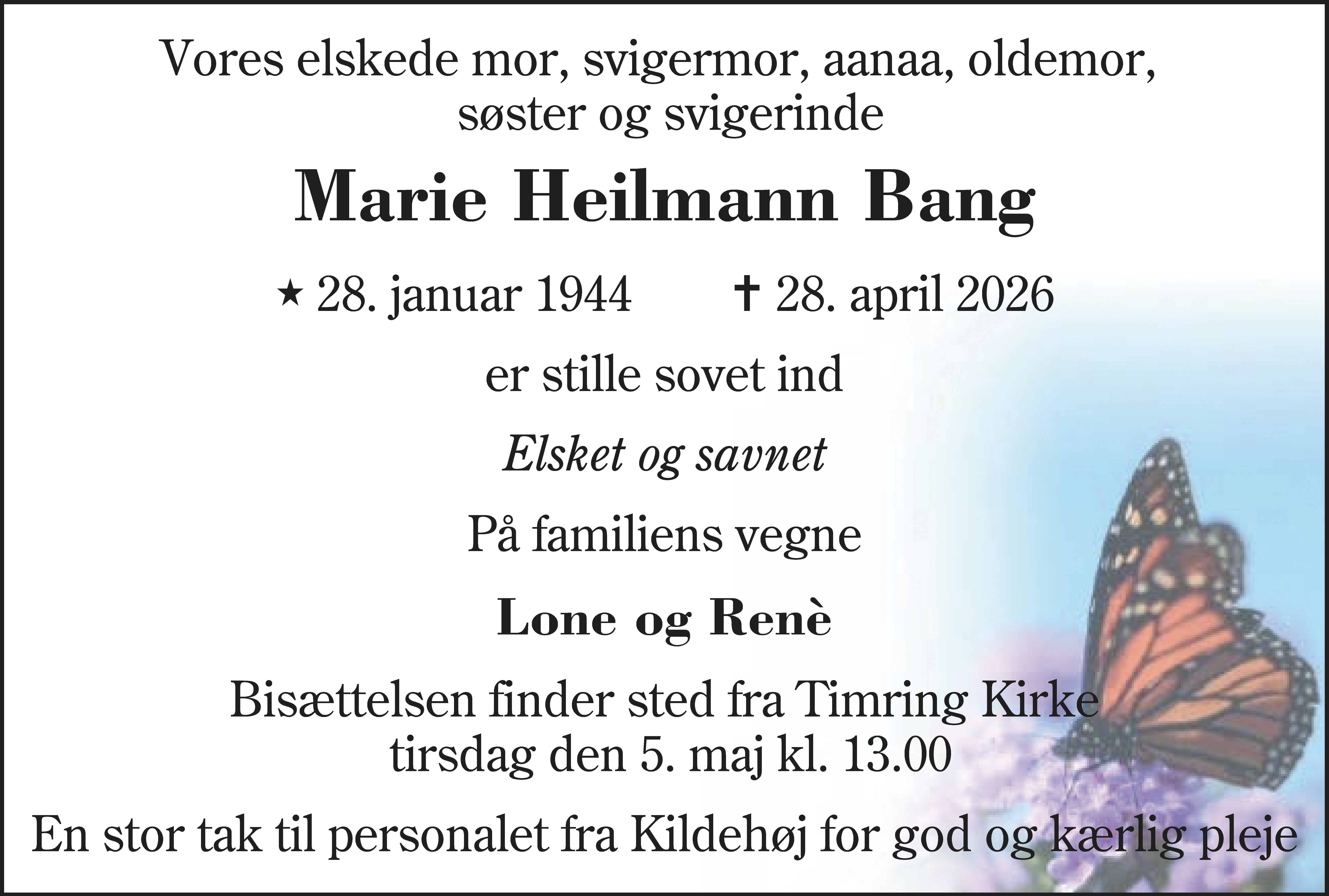 Dødsannonce for Marie Heilmann Bang