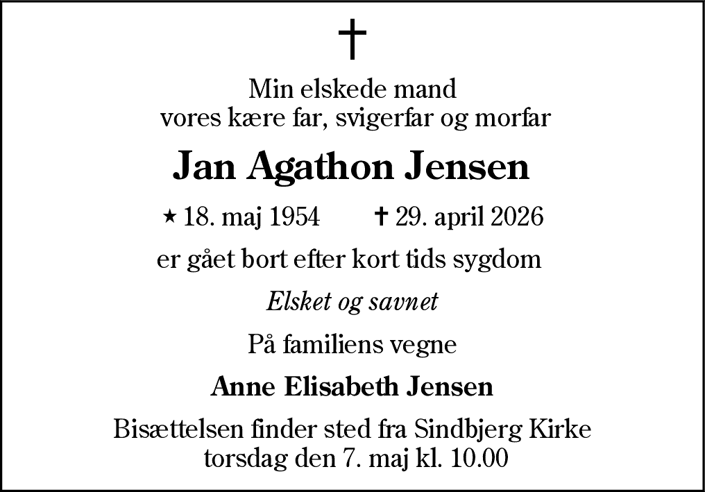 Dødsannonce for Jan Agathon Jensen