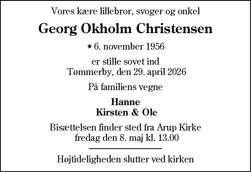 Dødsannonce for Christian Georg Okholm Christensen