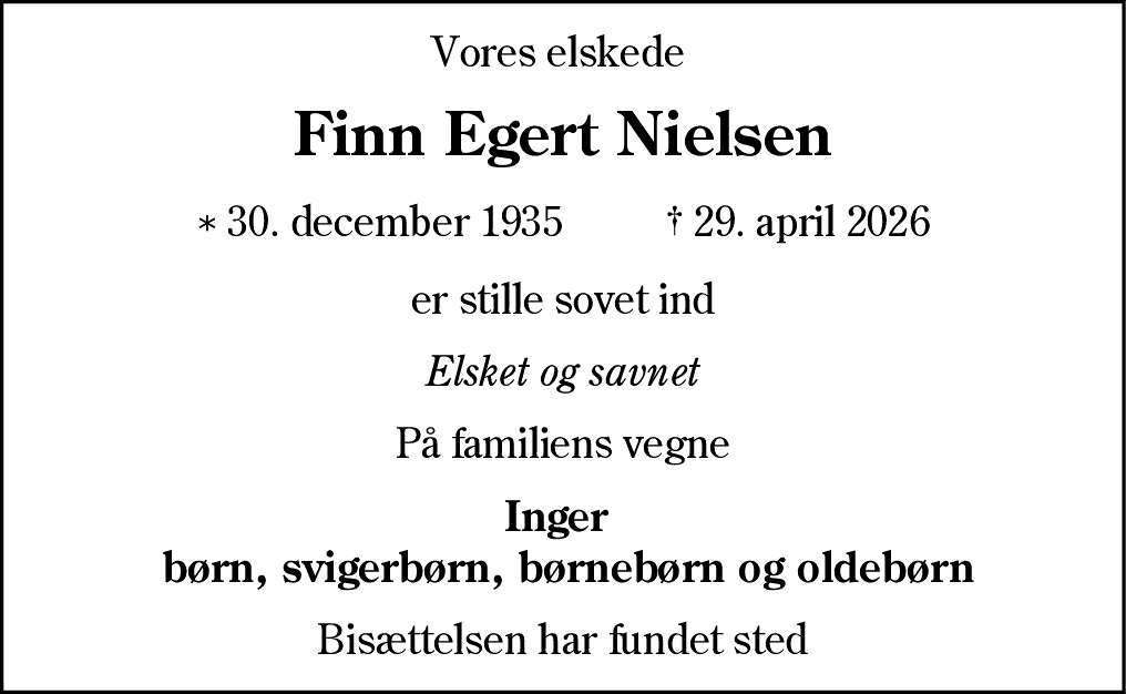 Dødsannonce for Finn Egert Nielsen