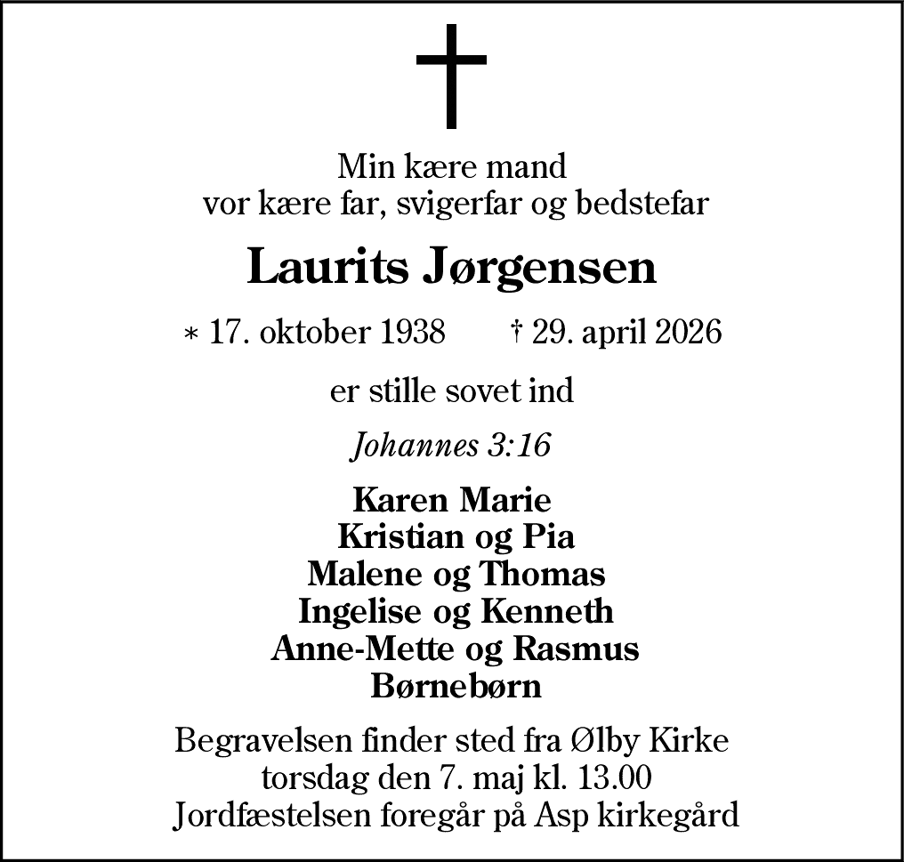 Dødsannonce for Laurids Jørgensen