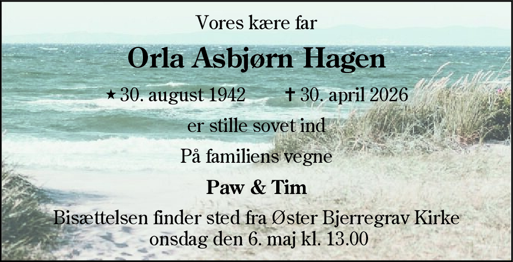 Dødsannonce for Orla Asbjørn Hagen