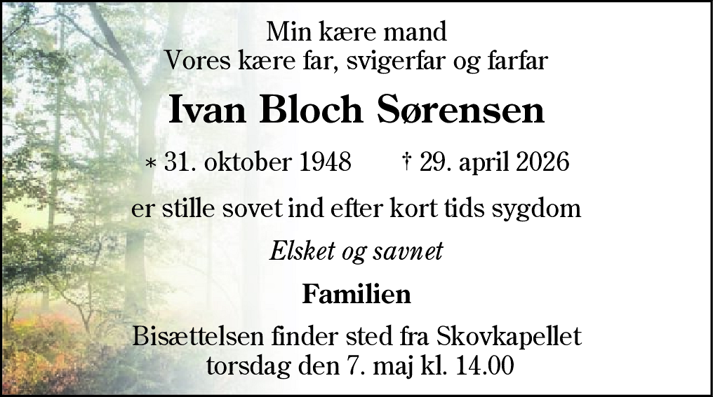 Dødsannonce for Ivan Bloch Sørensen