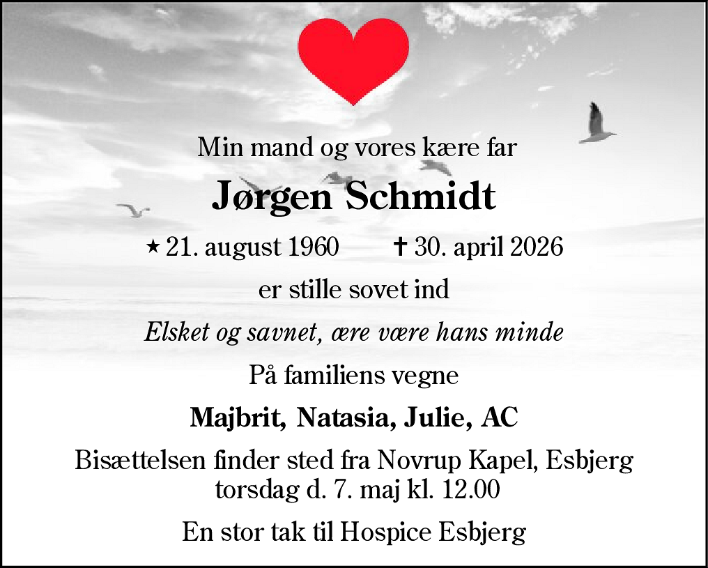 Dødsannonce for Jørgen Schmidt