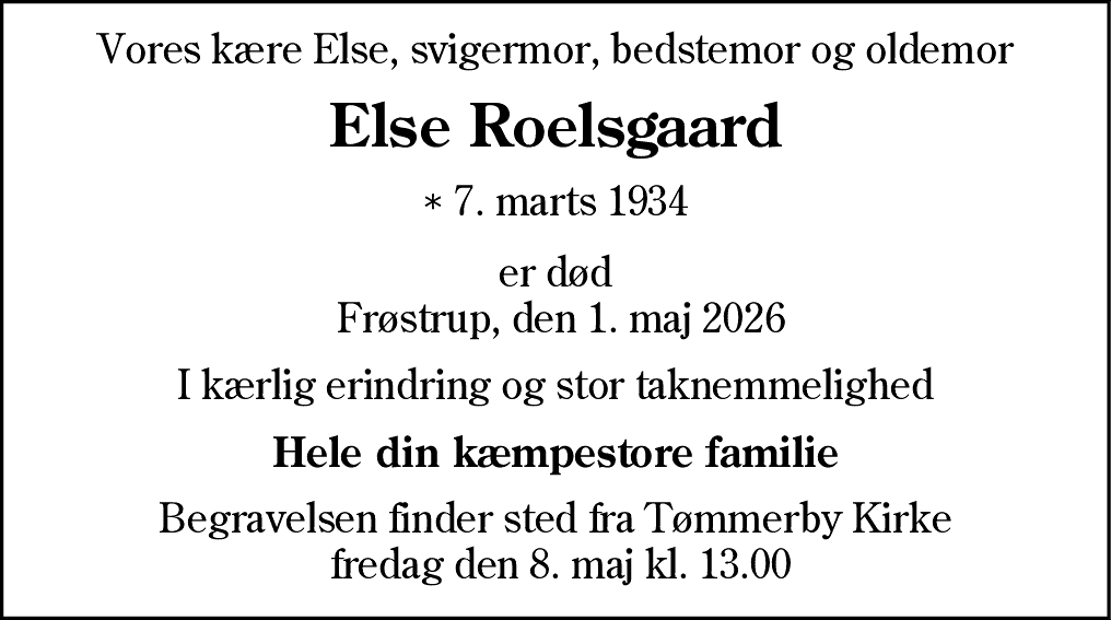 Dødsannonce for Else Roelsgaard