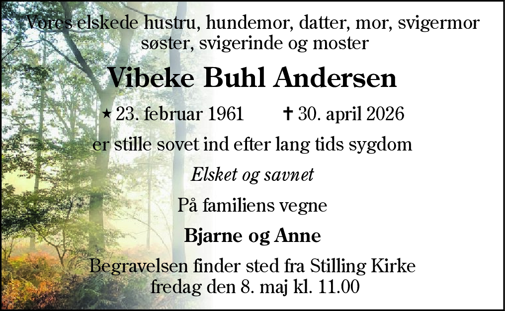 Dødsannonce for Vibeke Andersen