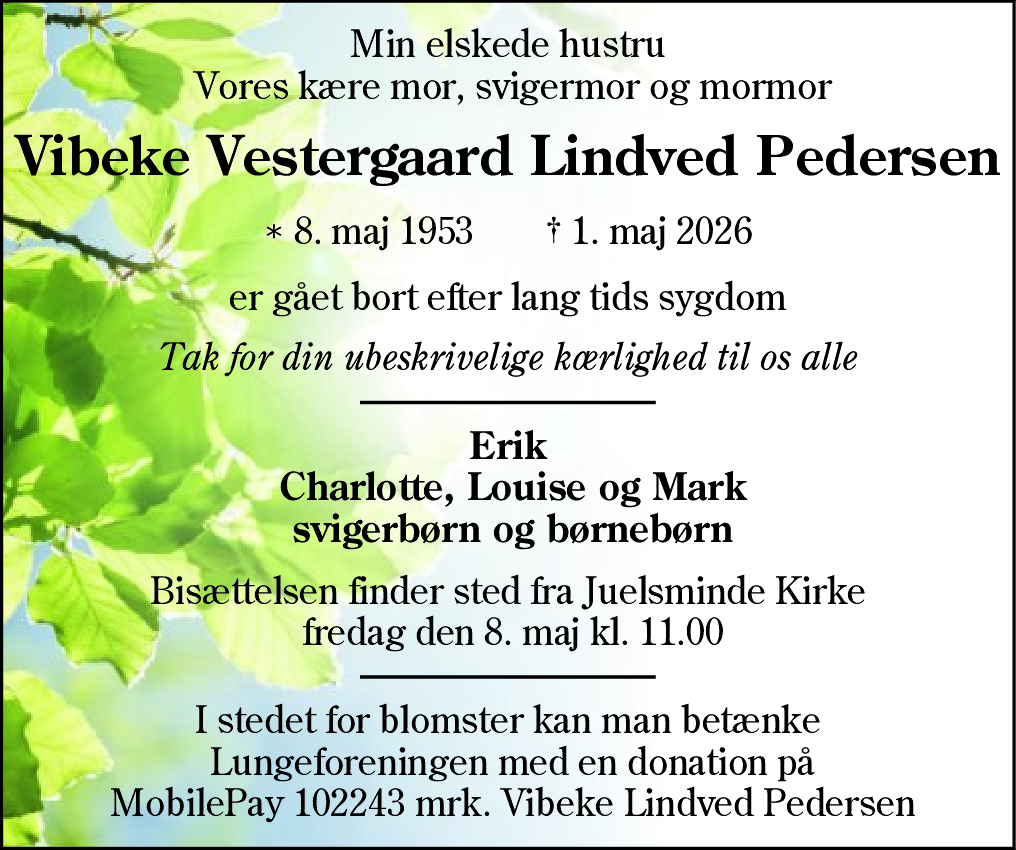Dødsannonce for Vibeke Lindved Pedersen