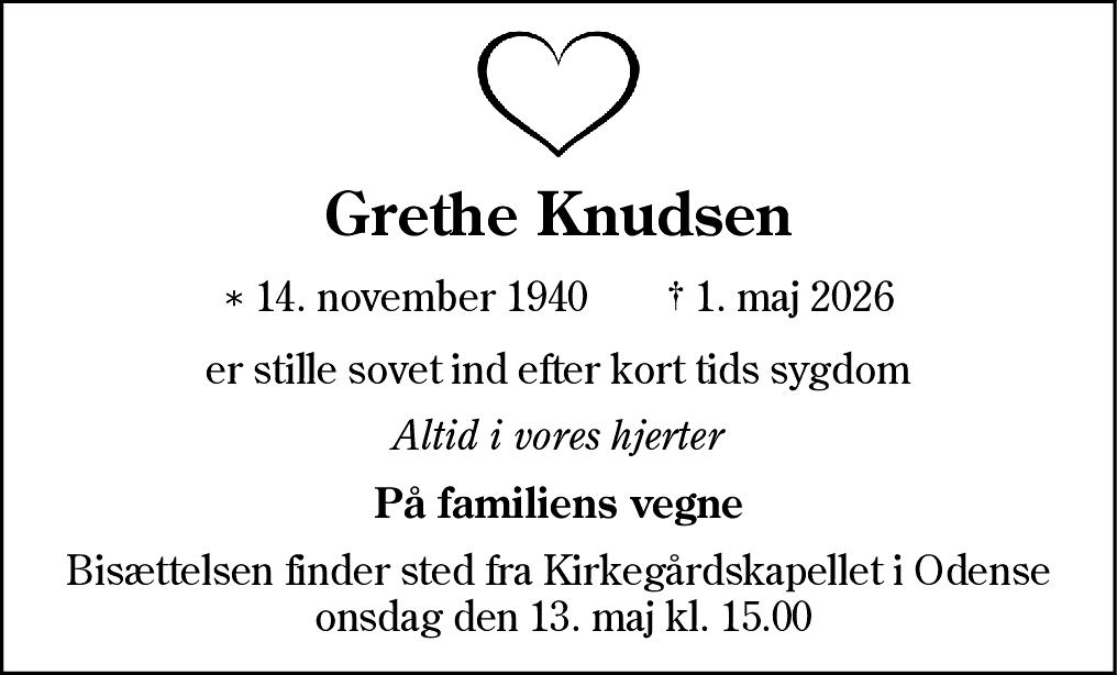 Dødsannonce for Grethe Knudsen