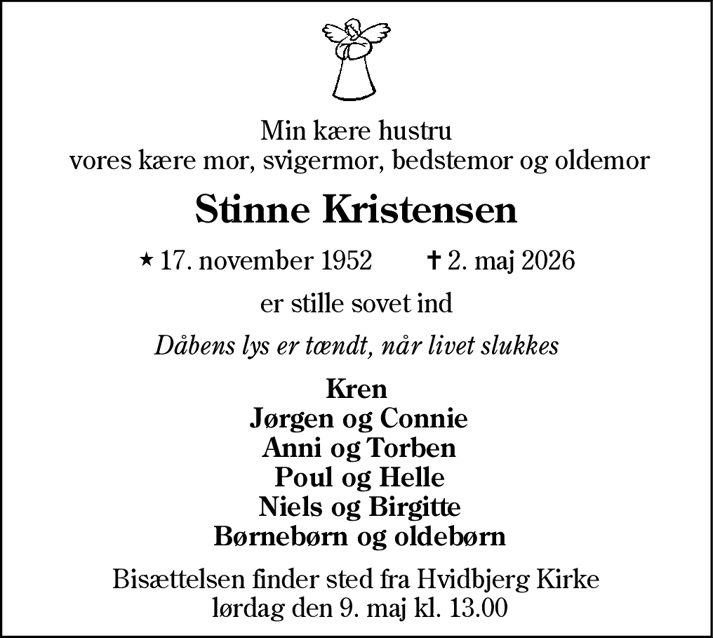 Dødsannonce for Kristine Kristensen
