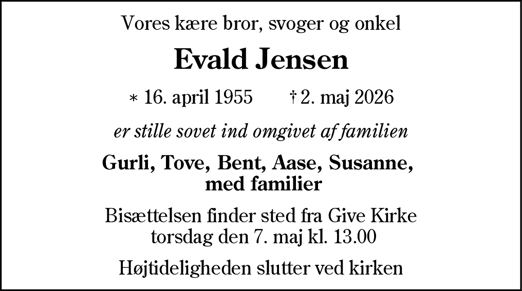 Dødsannonce for Evald Jensen