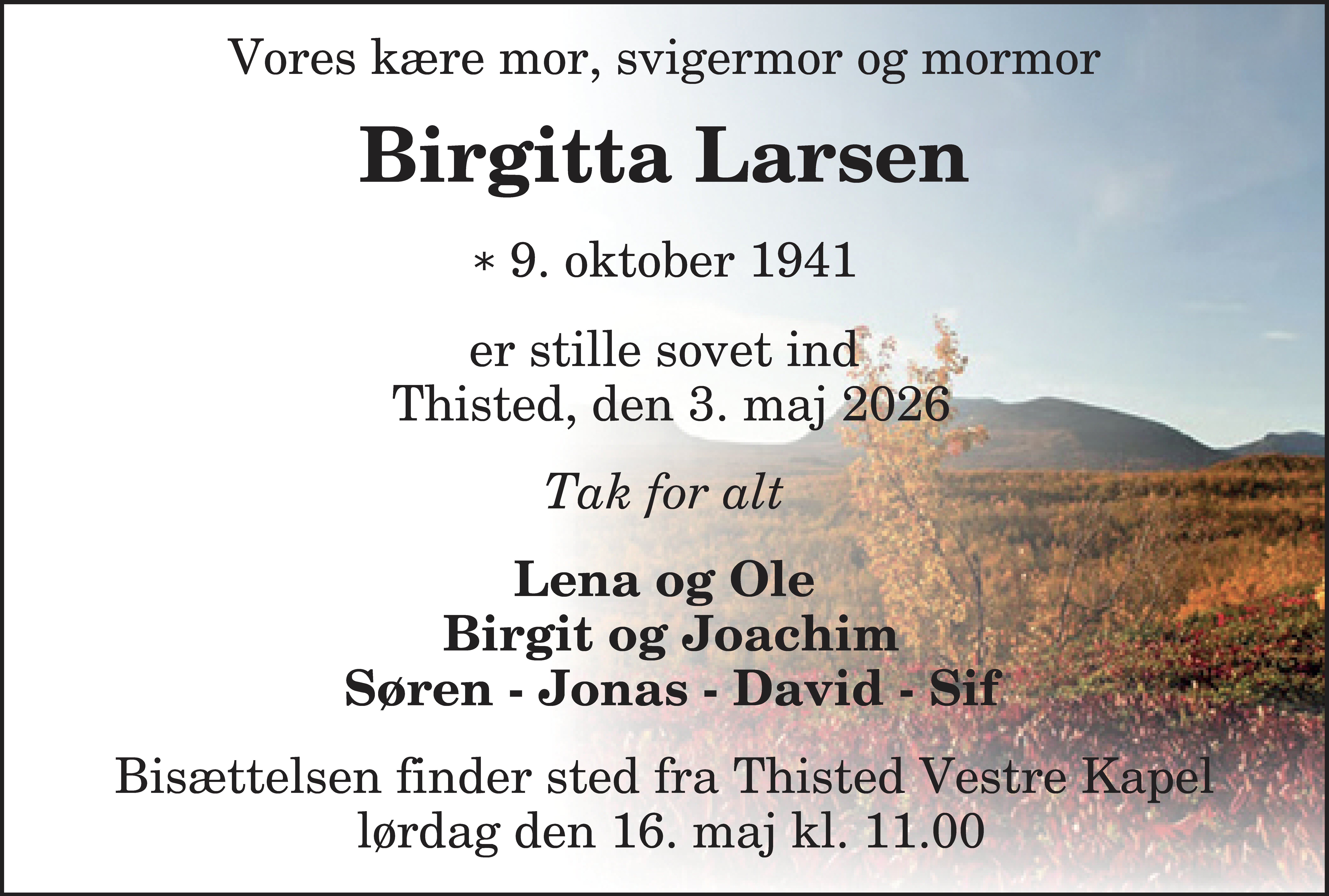 Dødsannonce for Kerstin Birgitta Larsen